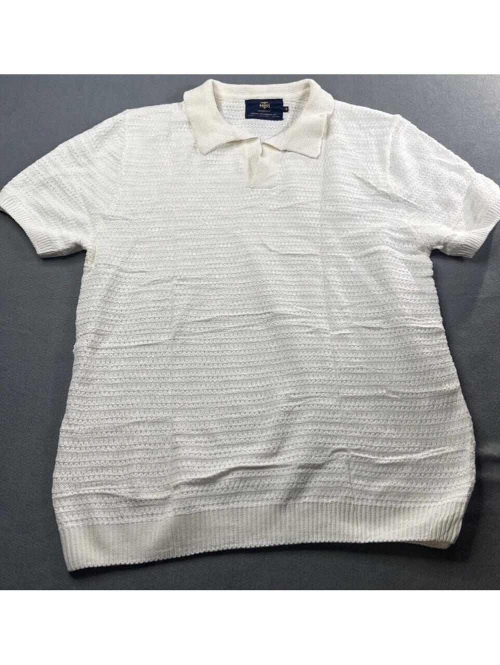 TBH Herberton textured ribbed knit summer short sleeve polo Mens Medium
